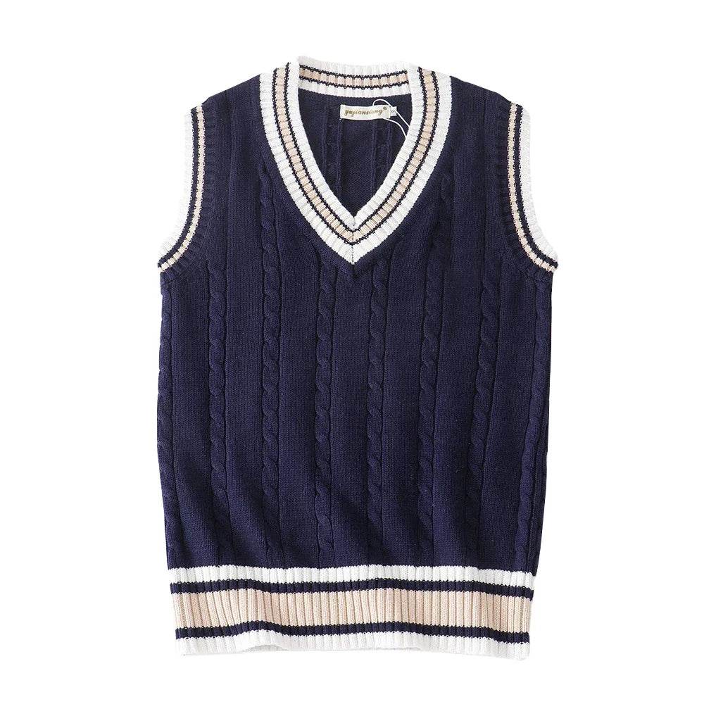 Sweater Vest Men Thicken V-neck Sleeveless Knitted Sweaters Vests Striped Retro Preppy-style Simple Chic Loose Casual All-match - Buy Center