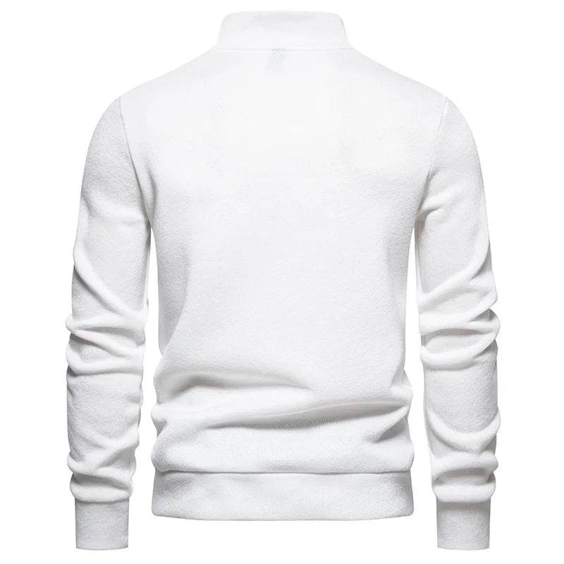 White Turtleneck Button Down Sweater for Men Autumn Winter Long Sleeve Knit Sweater Mens Casual Soft Lightweight Bottoming Shirt - Buy Center