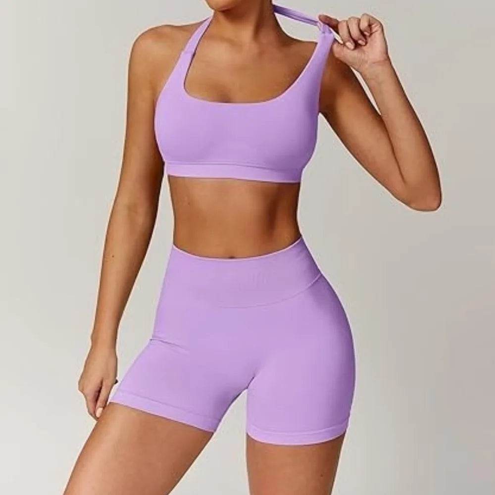 Women’s Summer Fitness Set - High Waist Yoga Shorts & Backless Bra - Buy Center