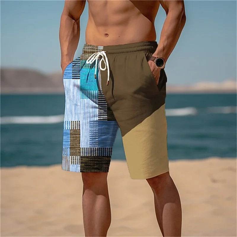 MCDV Men's Swim Trunks - Drawstring, Breathable Retro Patchwork Shorts - Buy Center