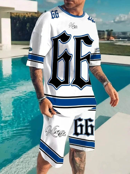 Summer Casual Men's 66 Letter Printed Two-Piece Suit for Outdoors - Buy Center