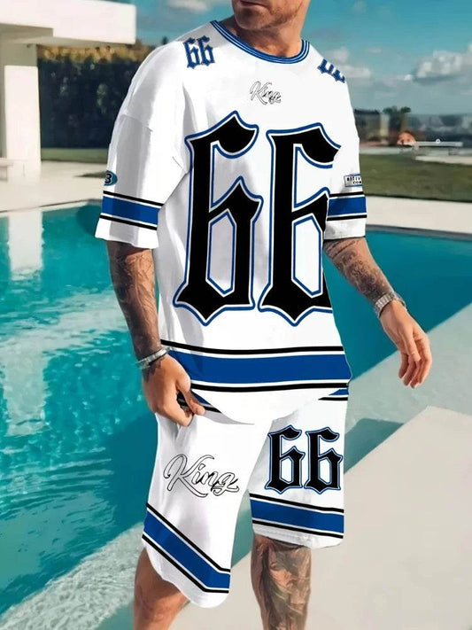 Summer Casual Men's 66 Letter Printed Two-Piece Suit for Outdoors - Buy Center