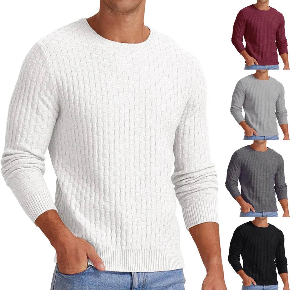 2025 White New Menswear Turtleneck Men's Pullover Autumn And Winter Long Sleeved Plain Color Casual Thickened Knit Base Sweater - Buy Center
