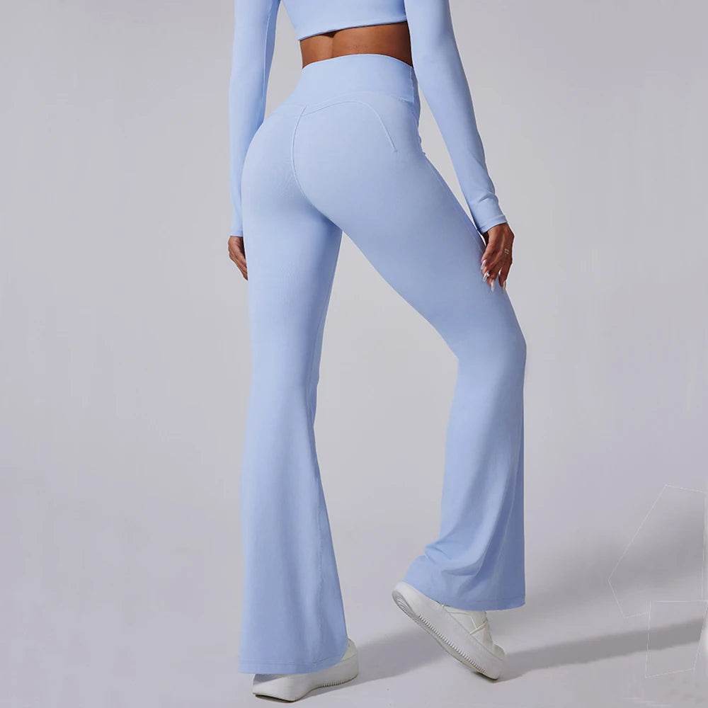 Women's High Waist Flared Leggings - Stylish Workout Pants with Pockets - Buy Center