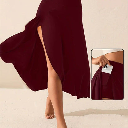 Elegant Irregular Flounce Dress for Women - Ankle-Length Solid Style - Buy Center