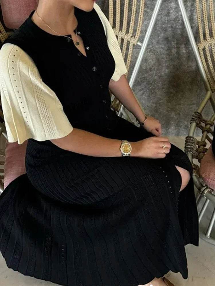 Elegant Knit Dress for Women - Spring Fashion, O-Neck, Short Sleeve - Buy Center