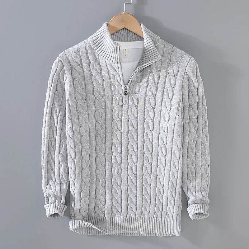 Autumn Winter Men's Pullover Sweater - Cotton Half Zip Stand Collar - Buy Center