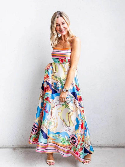 GPBD Women's Elegant A-line Vacation Dress - Printed High Waist Style - Buy Center