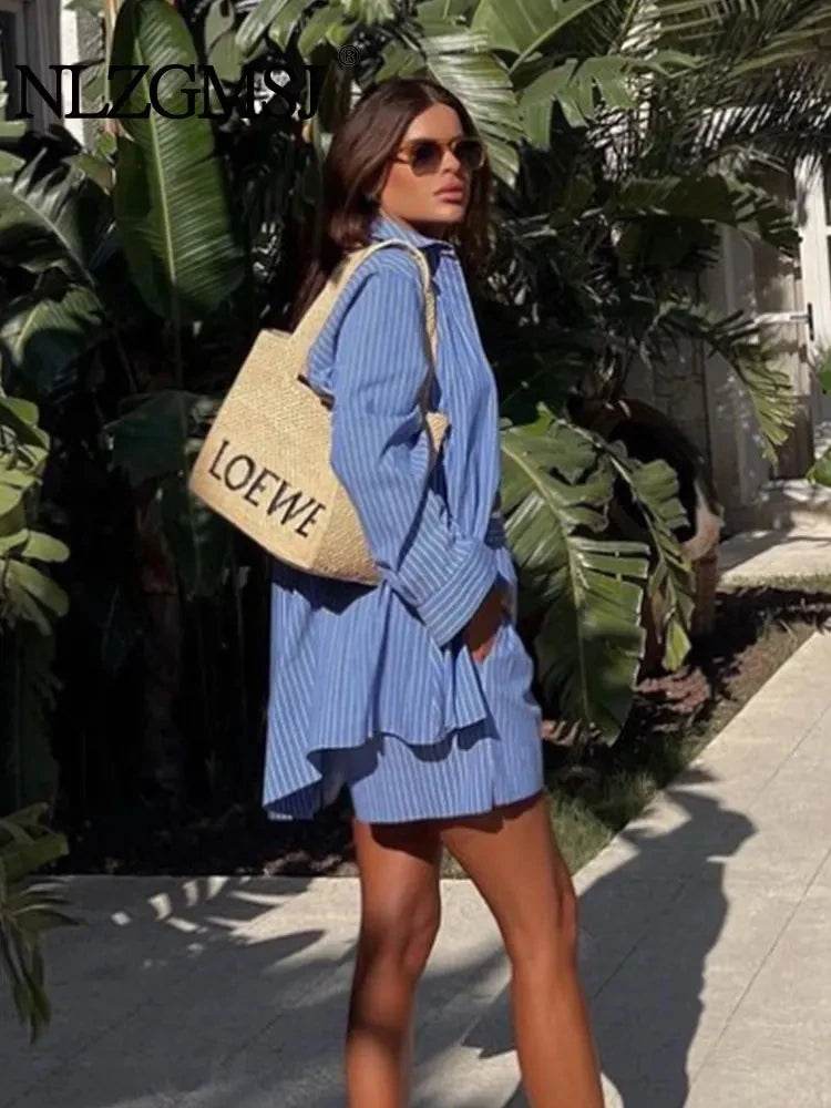 TRAFSHE Women's Fashion Set - Striped Shirt & High Waist Shorts - Buy Center