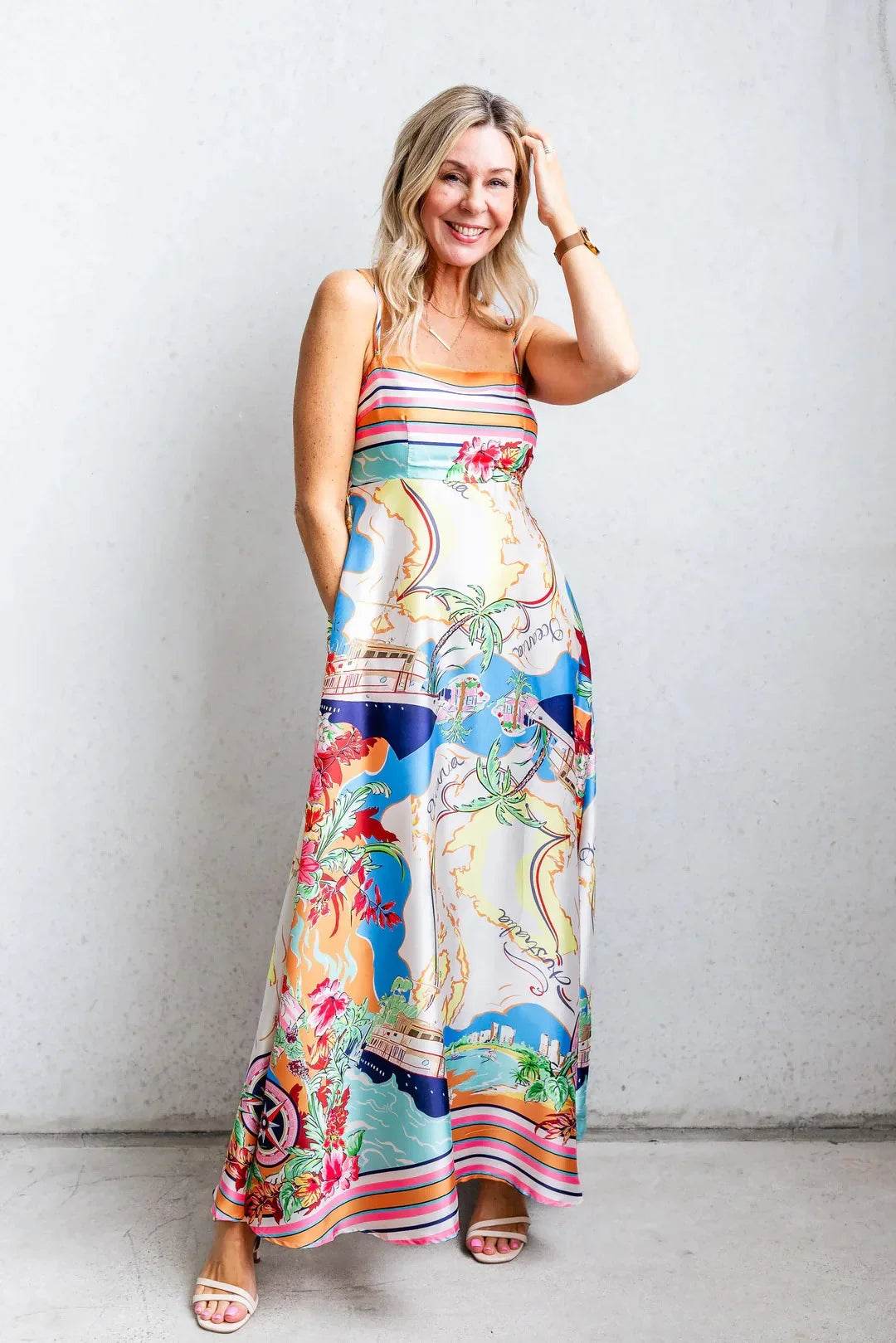 GPBD Women's Elegant A-line Vacation Dress - Printed High Waist Style - Buy Center