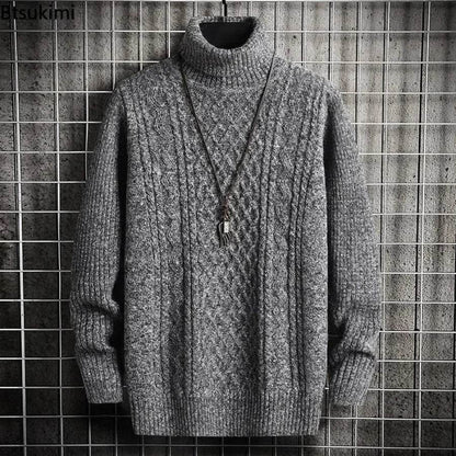 2025 Men's Winter Warm Turtleneck Sweaters Knitted Thick Pullover Casual Sweaters High Neck Knited Solid Color Jumpers for Men - Buy Center