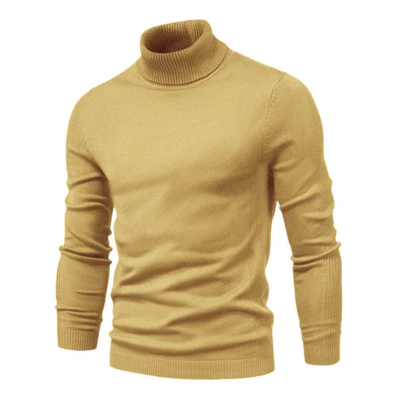 Men's Solid Color Pullover Sweater - High Neck Casual Knitwear - Buy Center