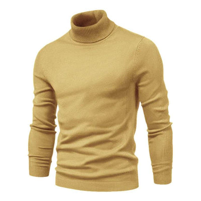 Men's Solid Color Pullover Sweater - High Neck Casual Knitwear - Buy Center