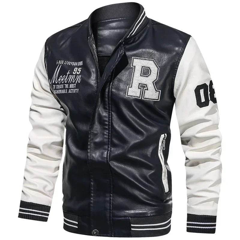 LANE JT Men's Casual PU Leather Jacket - Color Block Moto Design - Buy Center