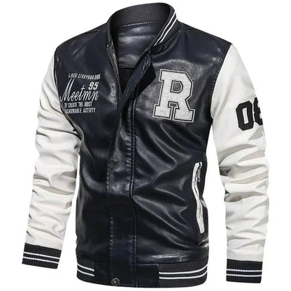 LANE JT Men's Casual PU Leather Jacket - Color Block Moto Design - Buy Center