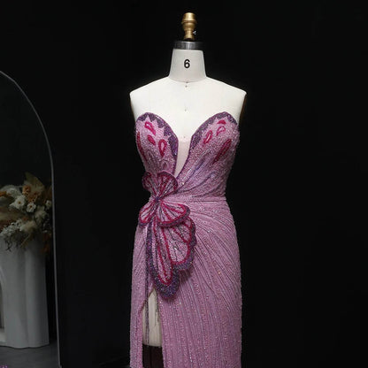 Sharon Said Pink Mermaid Evening Gown - Elegant Beaded Prom Dress - Buy Center