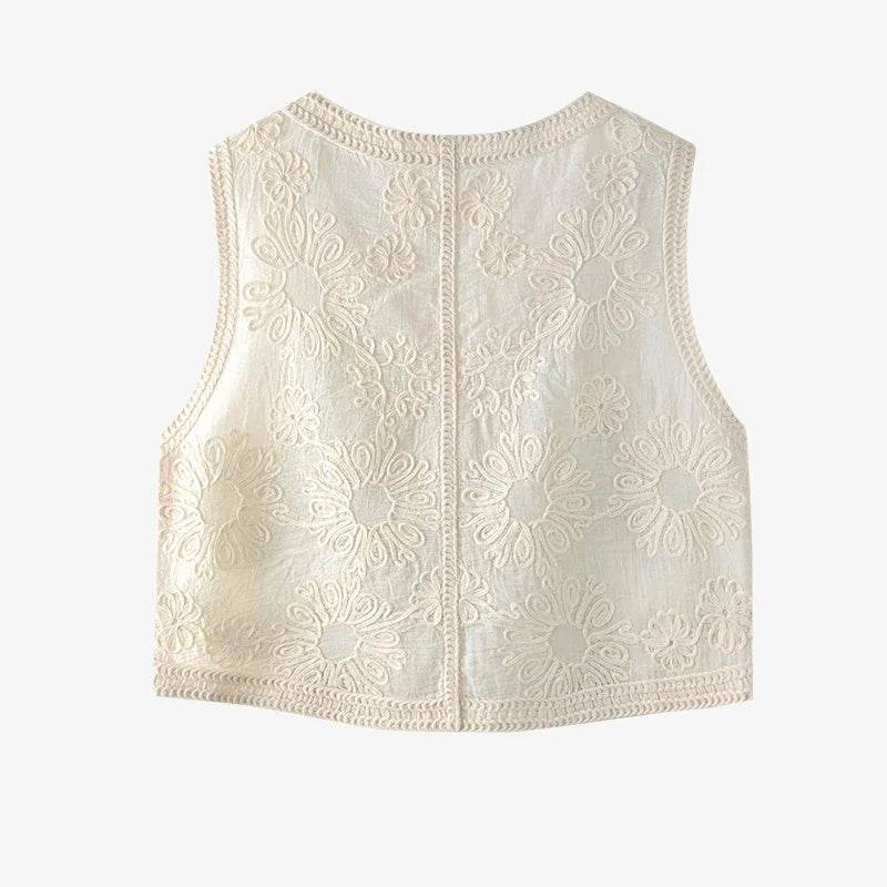 Fictitni Floral Crochet Vest Top - Bohemian Button-Up for Summer - Buy Center