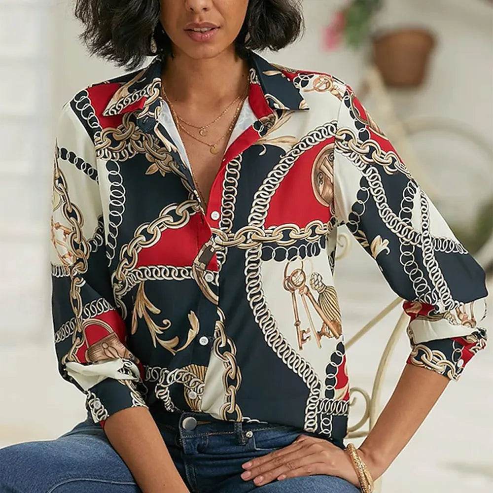 Women's 3D Flower Printed Long Sleeve Blouse - Plus Size Autumn Top - Buy Center