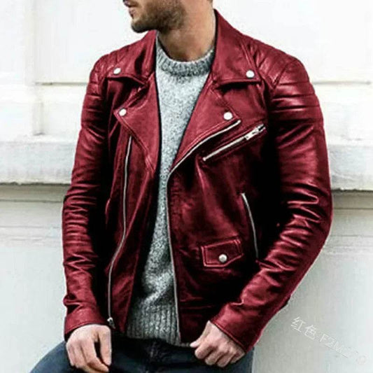CPSYMYM Men's Faux Leather Jacket - Stylish Zippered Punk Coat - Buy Center