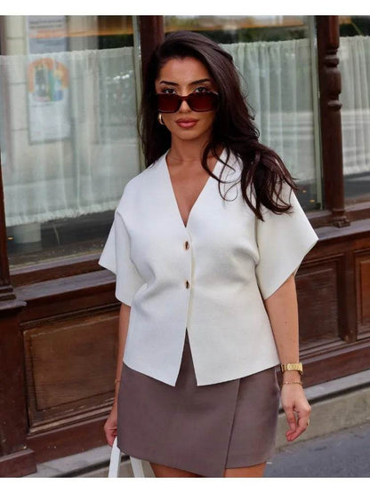 ZACK&RAIN Women’s V-Neck Casual Knitted Vest - Short Sleeve Top - Buy Center