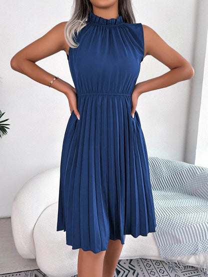 LUSMAY Women's Summer Knee Length Dress - Ruffled Pleated Casual Style - Buy Center