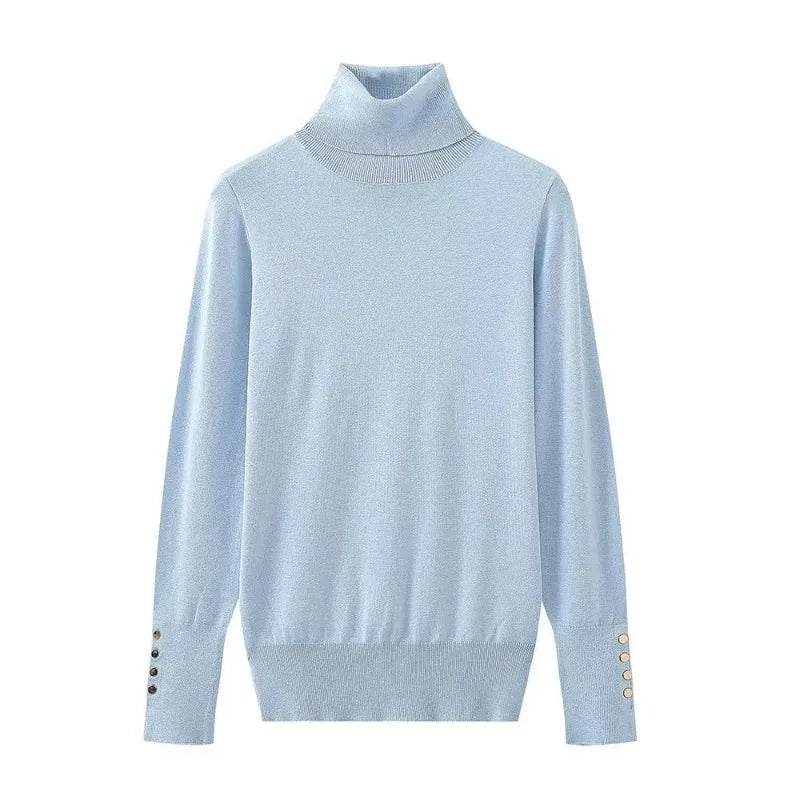 Women's Cropped Turtleneck Sweater with Buttons - Casual Knit Pullover - Buy Center