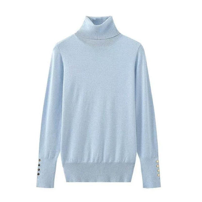 Women's Cropped Turtleneck Sweater with Buttons - Casual Knit Pullover - Buy Center