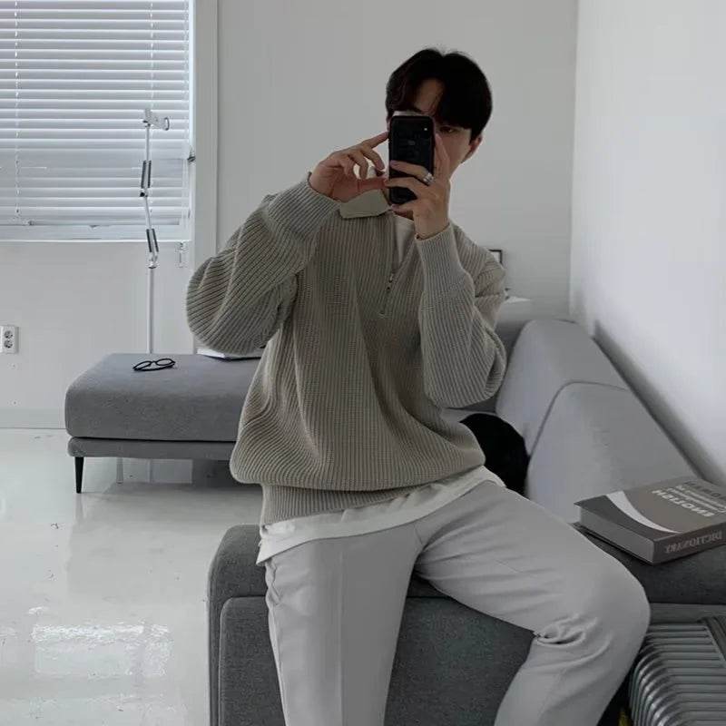 Stylish Men’s Korean Knitwear Sweater - Thick Casual Pullover for Winter - Buy Center