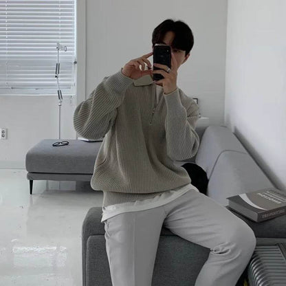 Stylish Men’s Korean Knitwear Sweater - Thick Casual Pullover for Winter - Buy Center