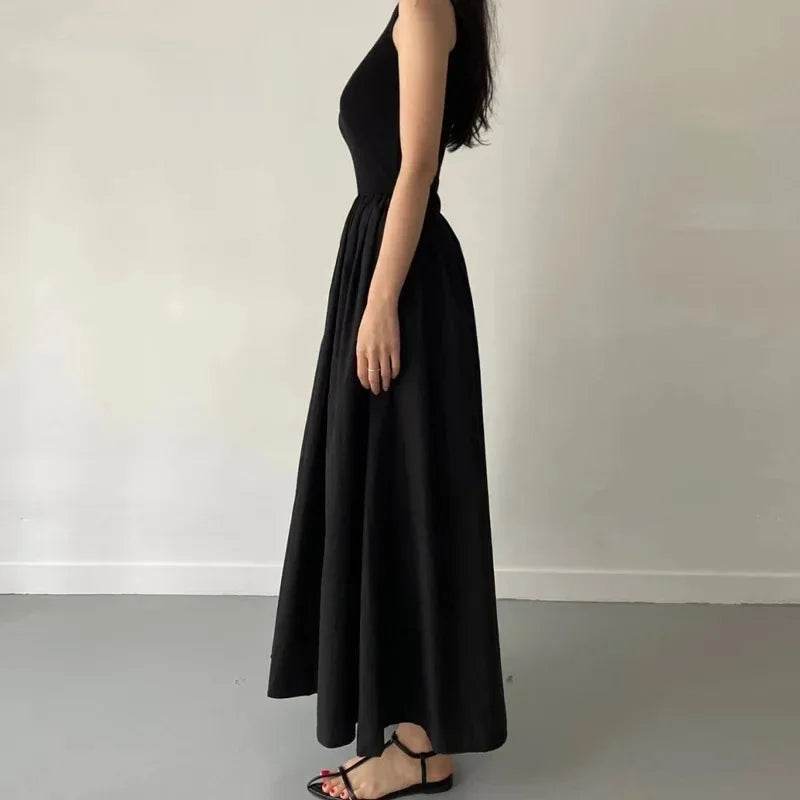 Elegant Black Long Dress for Women - Sleeveless Round Neck Style - Buy Center