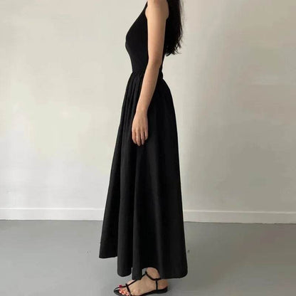 Elegant Black Long Dress for Women - Sleeveless Round Neck Style - Buy Center