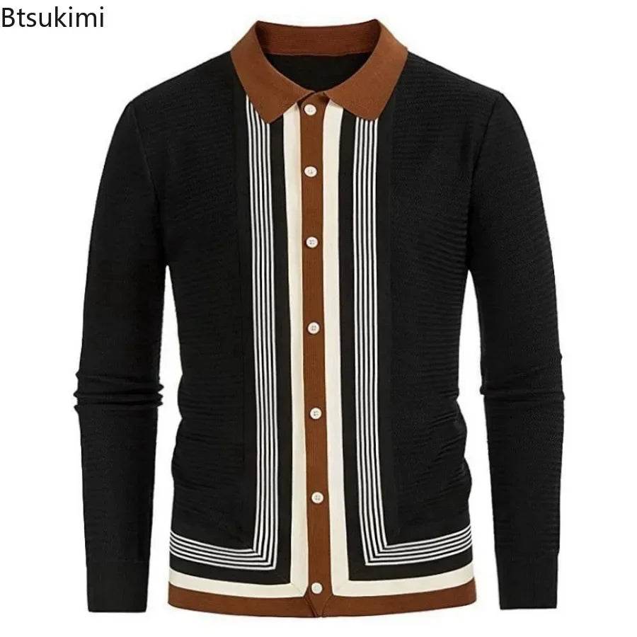 Btsukimi Men's Long Sleeve Knitted Cardigan - Stylish Striped Knitwear - Buy Center