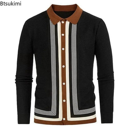 Btsukimi Men's Long Sleeve Knitted Cardigan - Stylish Striped Knitwear - Buy Center
