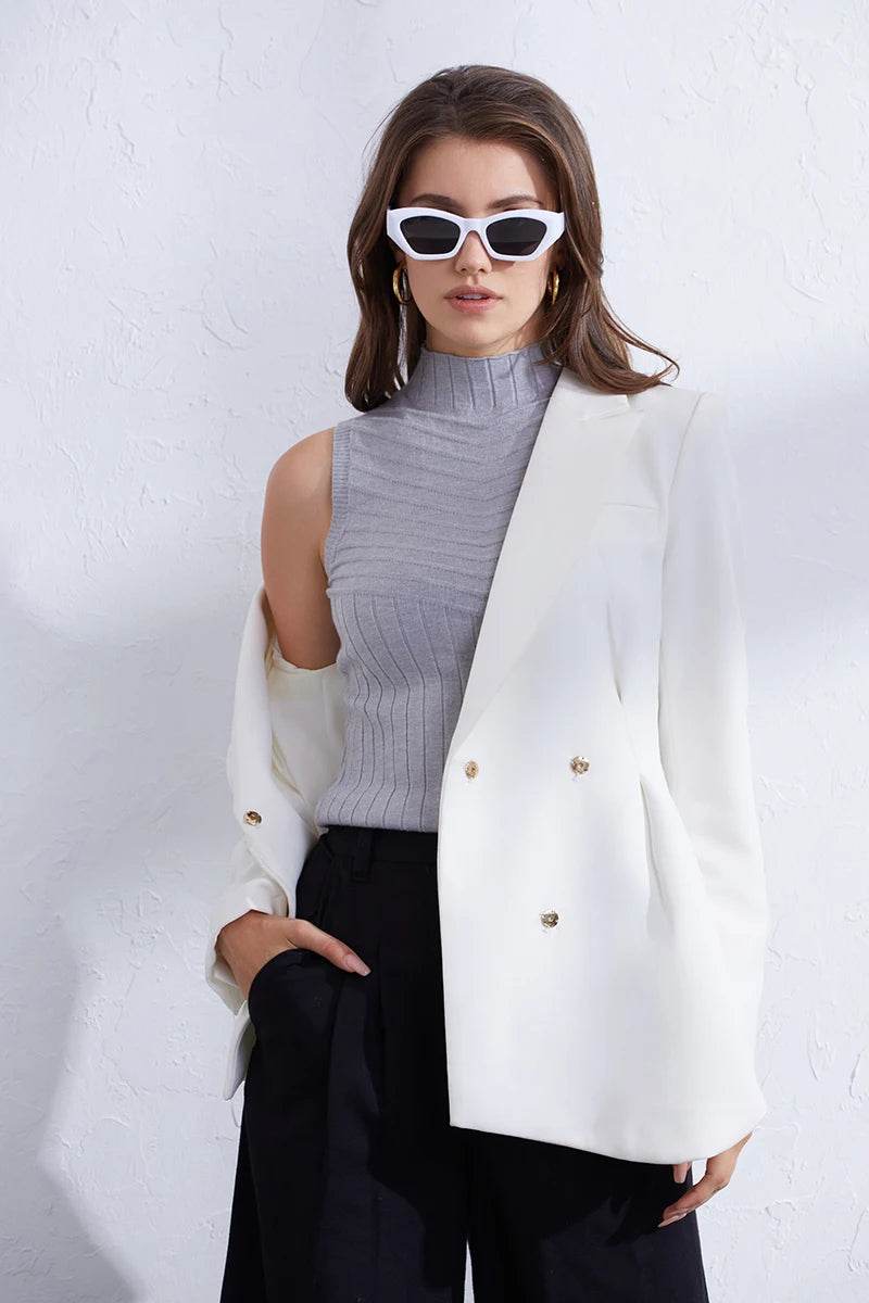 Cozy Vintage Pink Knitted Vest for Women - Turtleneck & Sleeveless - Buy Center