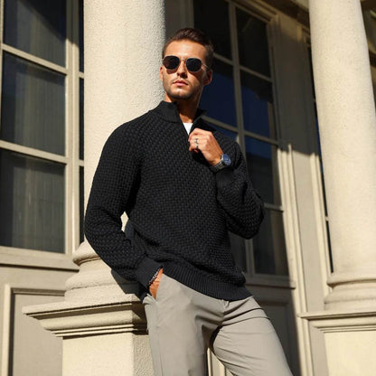 Slavinson Men's Sweater Winter Warm Zip Up Pullover Waffle Knit Mock Neck Turtleneck Soft Long Sleeve Top US Size - Buy Center