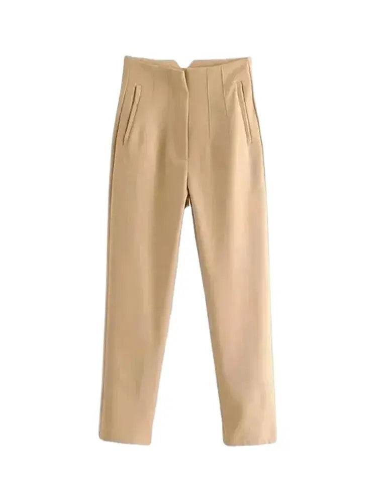 TRZA High Waist Solid Pants - Casual Ankle Trousers with Pockets - Buy Center