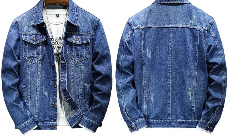 Wulend Men's Denim Jacket - Casual Turn Down Collar Coat for Autumn - Buy Center