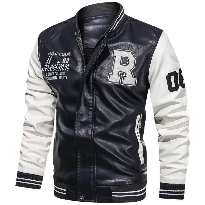 LANE JT Men's Casual PU Leather Jacket - Color Block Moto Design - Buy Center