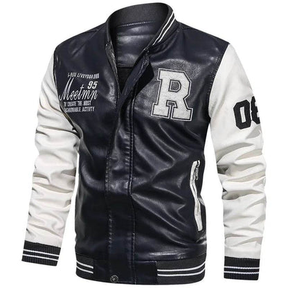 LANE JT Men's Casual PU Leather Jacket - Color Block Moto Design - Buy Center