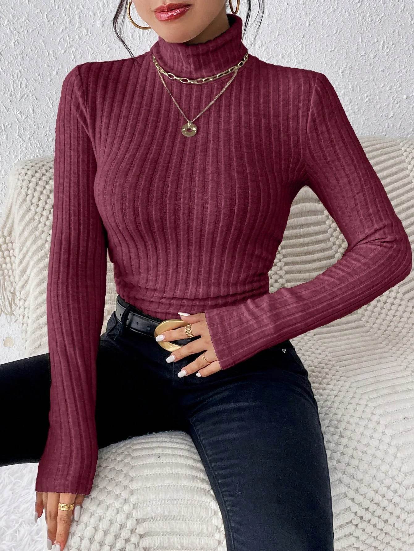 Women's Turtleneck Sweater - Casual Slim Fit Long Sleeve Top - Buy Center