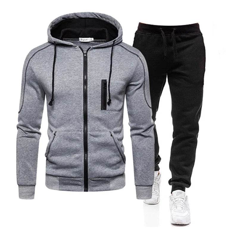 QIWN 2024 Men's Double Zipper Jacket & Hoodie Tracksuit Set - Buy Center