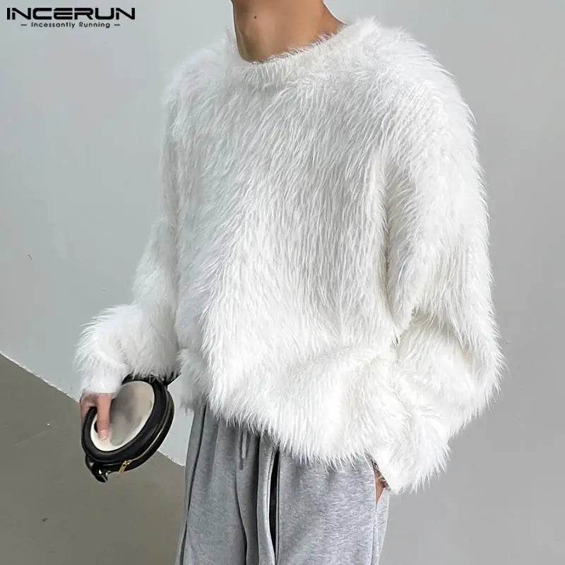 INCERUN Mens Casual Pullover - Korean Style Solid Long Sleeve Sweater - Buy Center