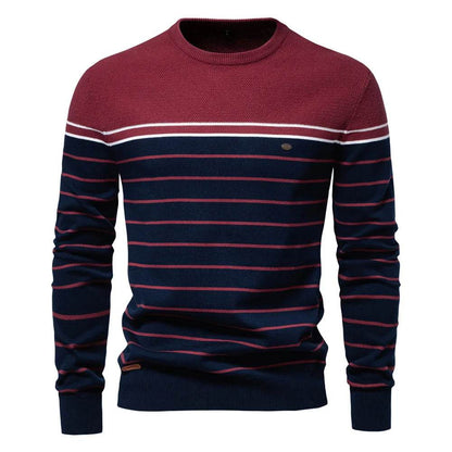 Autumn Mens Sweater High-quality Round Neck Stripe High Elasticity Pullover Men Fashion Casual Stripe Knit Sweaters Men Clothing - Buy Center
