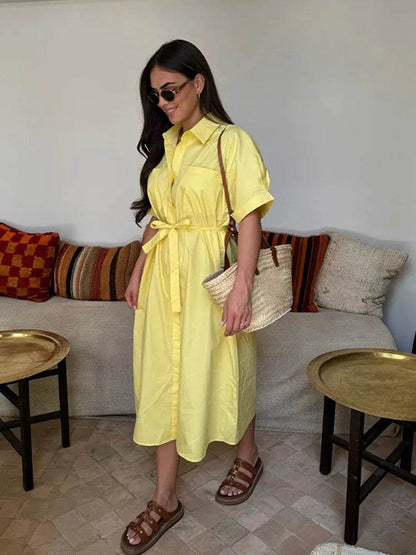 Summer Casual Lapel Dress - Elegant Short Sleeved Women's A-Line - Buy Center
