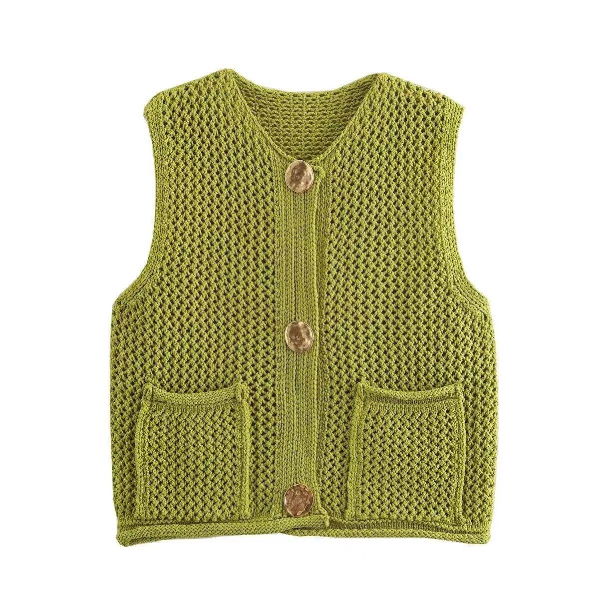 Chic Women's Sleeveless Knit Vest Sweater with Big Pockets - Buy Center