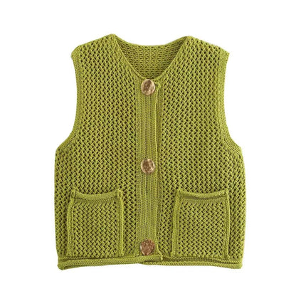 Chic Women's Sleeveless Knit Vest Sweater with Big Pockets - Buy Center
