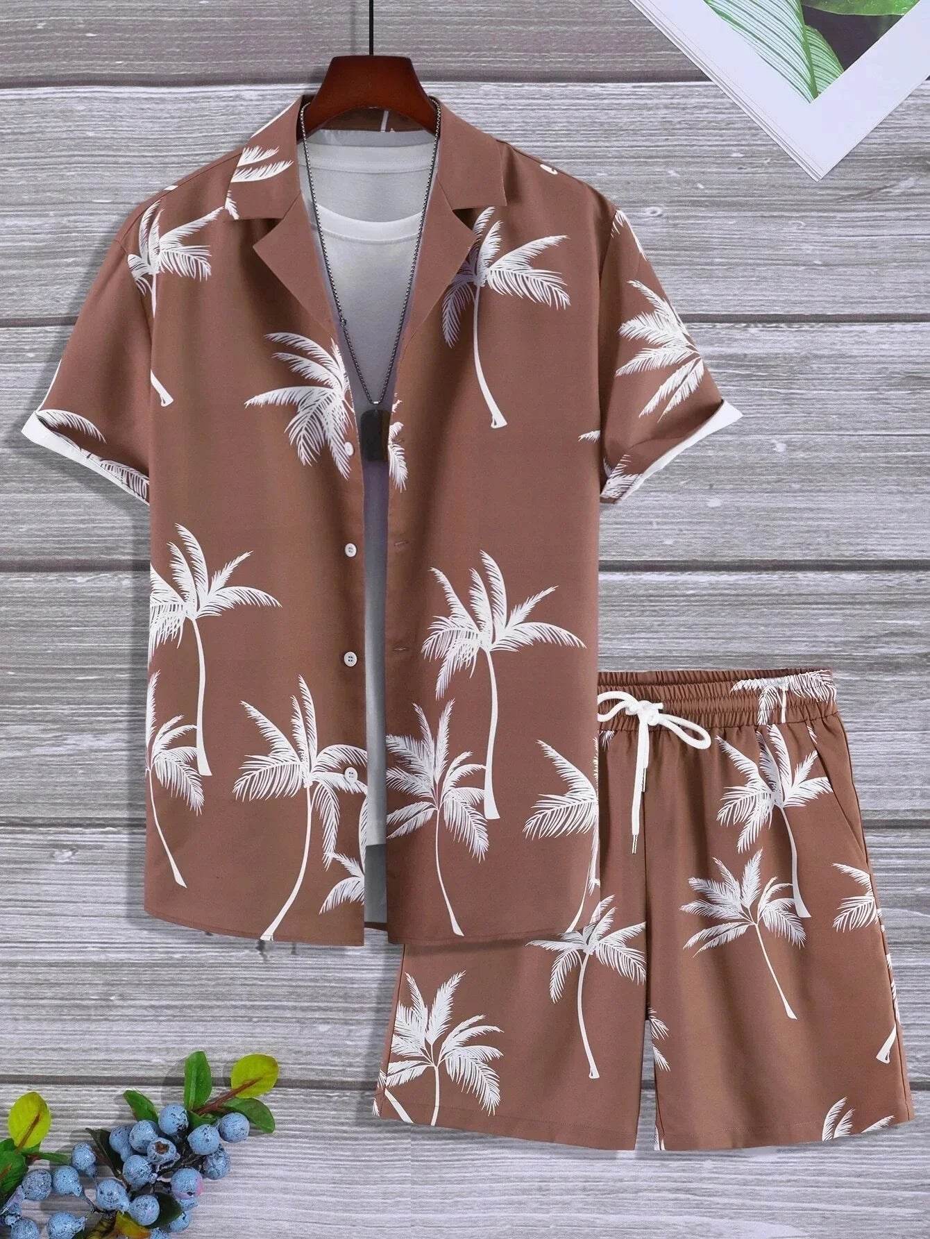 Men's Summer 3D Print Hawaiian Shirt Set - Beach Coconut Tree Style - Buy Center