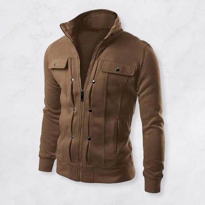 Men's Solid Color Stand Collar Jacket - Casual Zipper Closure Outerwear - Buy Center