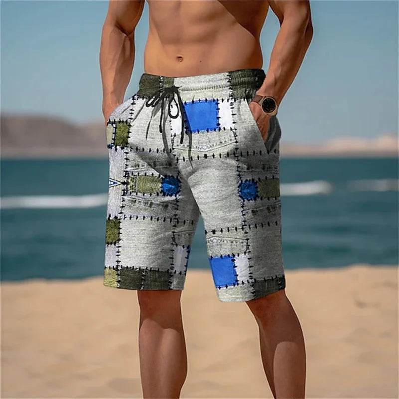 MCDV Men's Swim Trunks - Drawstring, Breathable Retro Patchwork Shorts - Buy Center