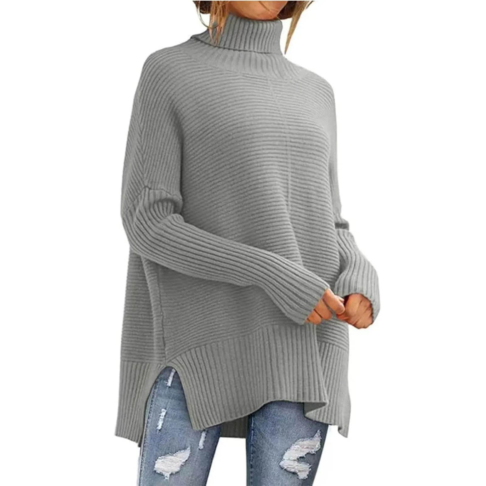 Stylish Women's Solid Turtleneck Sweater - Casual Pullover for Autumn - Buy Center